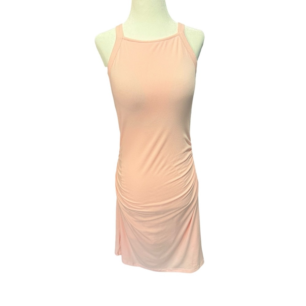 OGL Move Potpourri Pink Ribbed Ruched Bodycon Mini Dress Size M NEW
